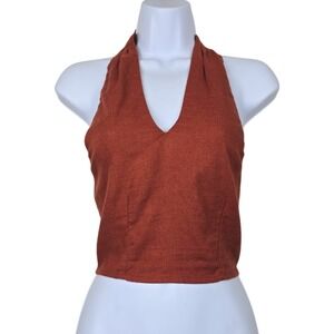 Abercrombie & Fitch Womens Rust Brown Linen Blend Smock Halter Crop Top Size XS